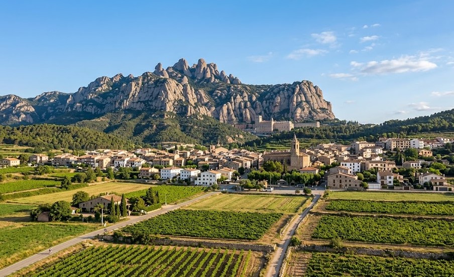 Vista paisajística del entorno natural de Ullastrell con la montaña de Montserrat al fondo